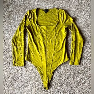 House of Harlow 1960 Large Bodysuit Long Sleeve Top Green Stretchy Boho Designer